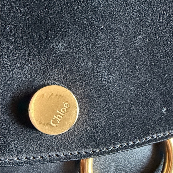 Chloe Kurtis Black Suede and Leather Crossbody Bag with Gold Accents - Picture 3 of 6